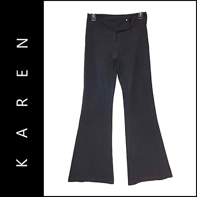 #ad Karen Womens Formal Flat Front Stretch Pants Wide Leg Size Small Black