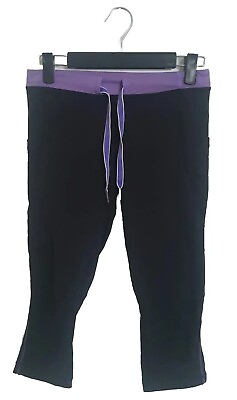 #ad Lululemon Black Purple In The Flow Crop leggings Sports Run Gym Yoga 26quot; 8 uk