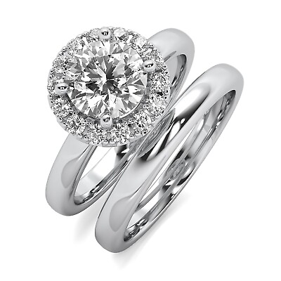 #ad Halo Bridal Set 1.22 Ct H VVS2 Lab Grown Round Cut Diamond Engagement Ring 14k