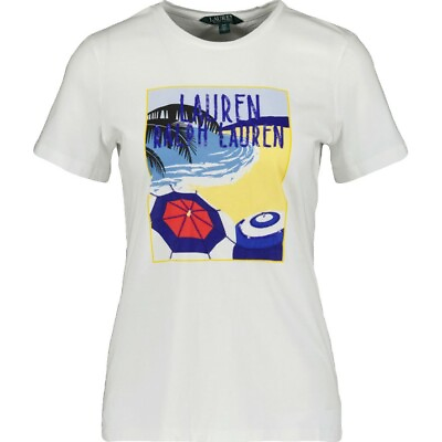 #ad BNWT LAUREN RALPH LAUREN White Sequin Beach T Shirt Size Large RRP £69