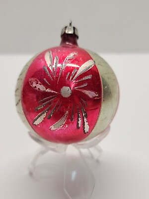 #ad Vintage Christmas Tree Ornament Mercury Glass Ball Bauble Mica Stencil Blown