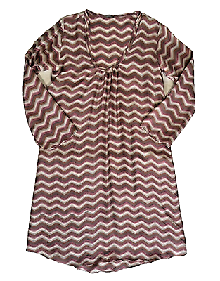 #ad Matta 100% Silk Pink Chevron Long Sleeve Shift Dress Size S Small