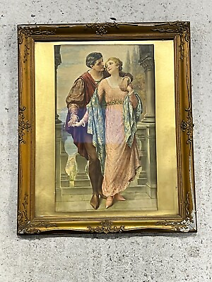 #ad VINTAGE ANTIQUE EARLY FRAME FRAMED PRINT ROMANCE PICTURE LORD LEIGHTON