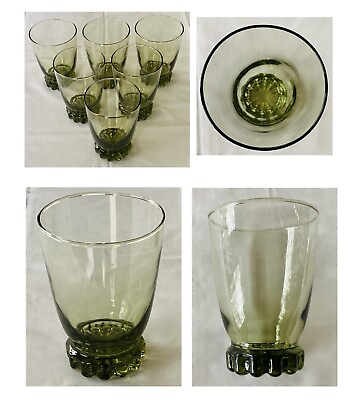 #ad VINTAGE Libbey Glass Tumblers 12 oz. SONNET Olive Green 6 Piece Set