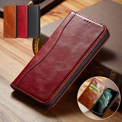 #ad Cowhide Real Leather Flip Case Phone Cover for iPhone 11 12 13 14 15 Pro Max XR