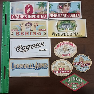 #ad CIGAR BOX LABELS LOT OF 10 CIGAR END LABELS USED #095