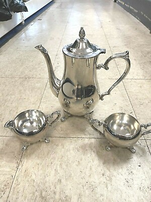 #ad I.S. CO Finest Quality International Company Silver Teapot Sugar amp; Cream set $169.00