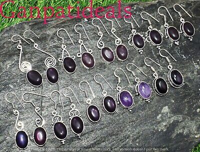 #ad Amethyst Gemstone Mix Shape Earring 925 Silver Plated Nice 10 Pcs Jewelry Lots