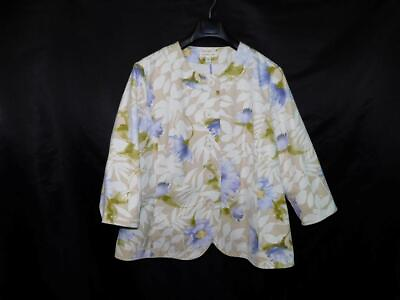 #ad Coldwater Creek Sz 22 White Purple Green Floral Blazer Jacket 3 4 Sleeve Cotton