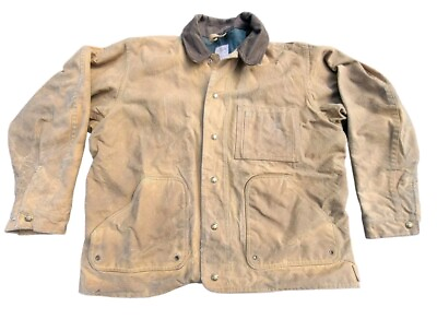 #ad Filson Tin Cloth Jacket 621 MADE USA Waxed Dark Tan Khaki Rugged Oil Cloth Large