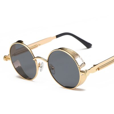 #ad Round Steampunk Sunglasses For Men Women Retro Metal Frame Gothic Hippie Glasses