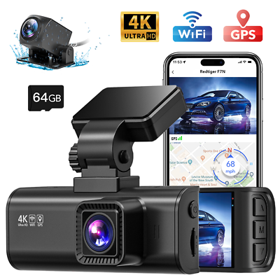 #ad REDTIGER 4K Dual Dash Camera For CarsFront and Rear Dash Cam With 64GB SD Card