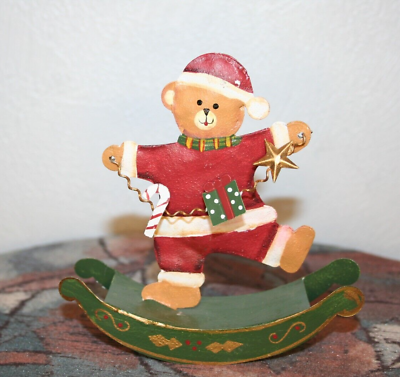 #ad ancienne décoration de Noël en tôle peinte ourson guirlande cadeaux