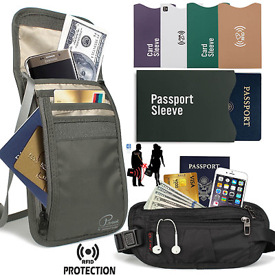 #ad 3 IN 1 RFID Blocking Neck Stash Anti Theft Hidden Wallet Travel Waist Passport