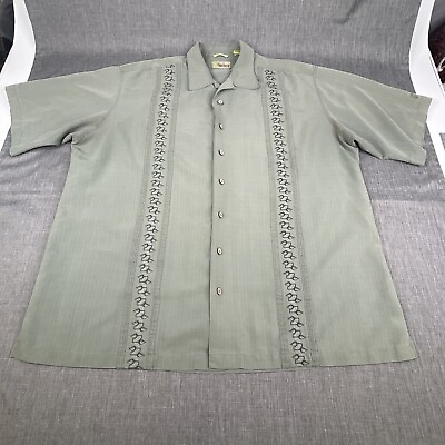 #ad Cubavera Men#x27;s Green Embroidery Short Sleeve Casual Button Up Shirts Size 2XLT