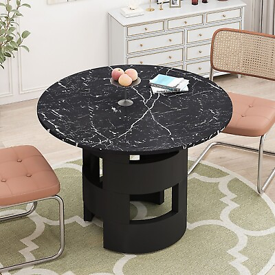#ad 42.12quot; Modern Round Dining Table with Printed Black Marble Table Top