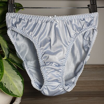 #ad Double Nylon Gusset Panty Slippery Silver Bikini Size 5 Sissy High Leg VTG Brief