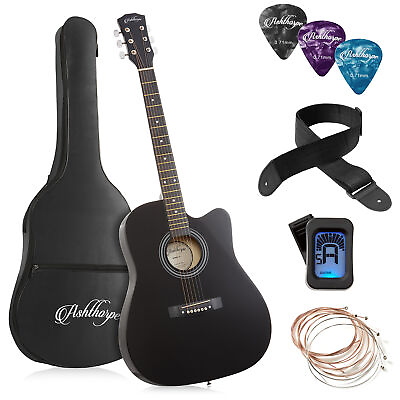 #ad 41 inch Beginner Cutaway Acoustic Guitar Package Starter Kit w Tuner Gig Bag $63.99