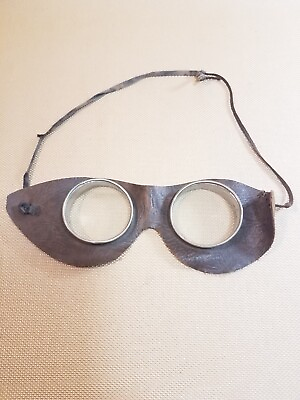 #ad Vintage Steampunk Auto Glasses Goggles Antique Motorcycle Aviator Leather Round