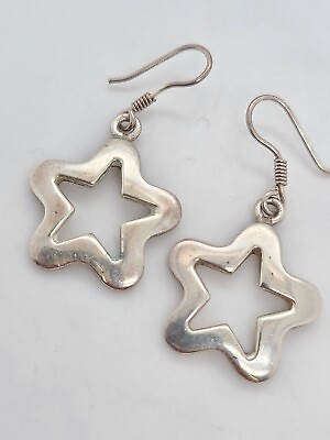 #ad 925 Solid Sterling Silver 21mm Star Shaped Earrings 6.7gr T.W