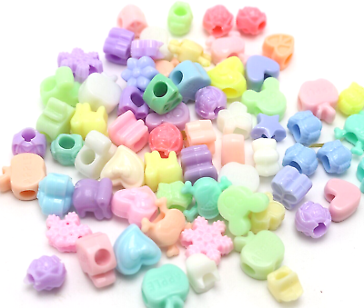#ad 100 Mixed Pastel Color Acrylic Assorted Heart Animal Shape Pony Beads kids Craft $2.85