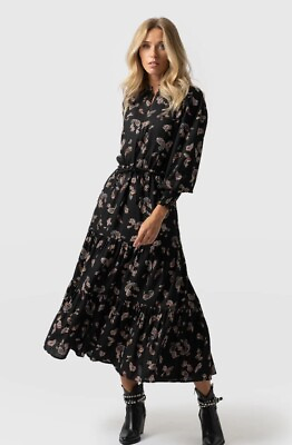 #ad Womens Saint Sofia Olivia Zip Up Dress Uk Size 8 Black Kashmir Paisley BNWT