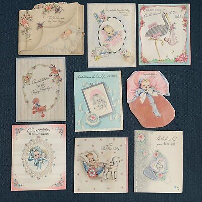 #ad Vintage 1940s New Baby Shower Cards Congratulations Signed Used Lot of 9 set 3