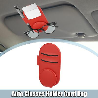 #ad 1pcs Auto Glasses Holder Sun Visor Clip Faux Leather Cards Bag Eyeglass Red
