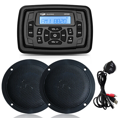 #ad Marine Audio System Bluetooth Stereo Boat ATV Radio w 4quot; Waterproof Speakers