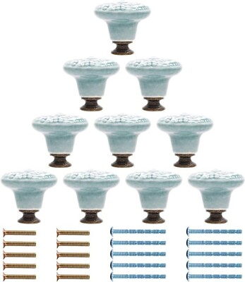 #ad Piutouyar Sky Blue Ceramic Kitchen Cabinet Retro Dresser Knobs 1.3IN Diameter