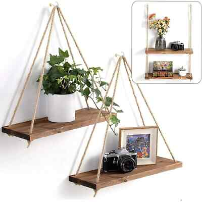 #ad 1PC Wooden Swing Hanging Hemp Rope Wall Shelve Mounted Floating Home Living Room
