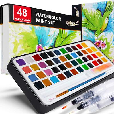 #ad Watercolor Paint Set 48 Vivid Colors in Portable Box Perfect Travel Waterco...