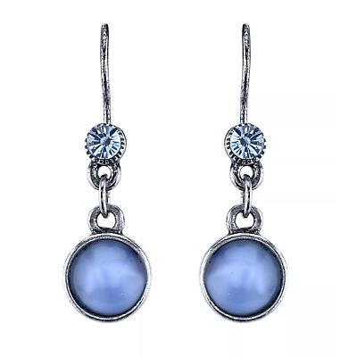 #ad 2028 1928 JEWELRY PEWTER BLUE MOONSTONE DROP EARRINGS VINTAGE STYLE 1.3quot; NWT