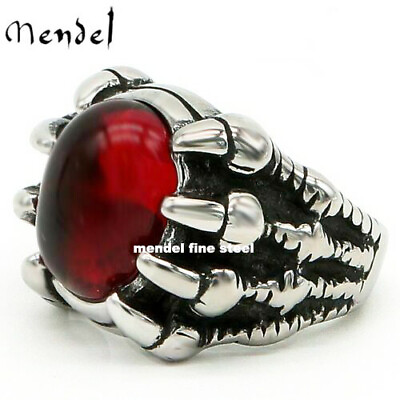 #ad MENDEL Mens Red Onyx Dragon Claw Garnet Stone Ring Men Stainless Steel Size 7 15