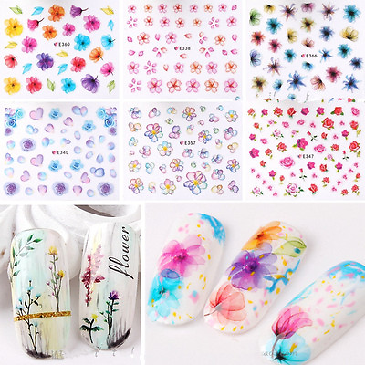 #ad 3D Nail Art Transfer Stickers 50 Sheets Flower Decals Manicure Decor Glitter