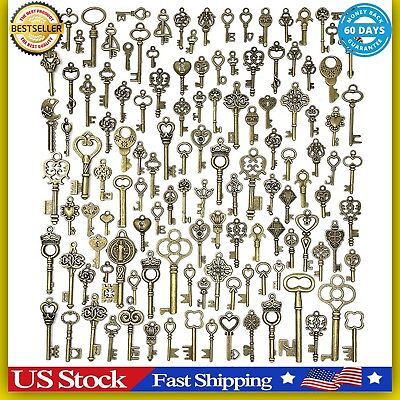 #ad Lot Of 125 Vintage Style Antique Skeleton Furniture Cabinet Old Lock Keys Jewelr