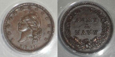 #ad 1863 Copper Civil War Token French Liberty Head Army amp; Navy Fuld 10 298a R2