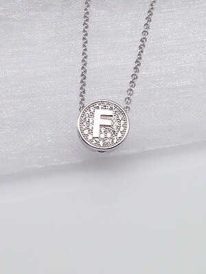 #ad Round Cz Initial Letter F Necklace 925 Sterling Silver Pendant Womens 8.5mm 18quot;