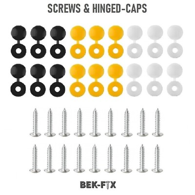 #ad Number Plate Fitting Kit 18 Self Tapping Screws amp; 18 Hinged Plastic Caps BEK FIX