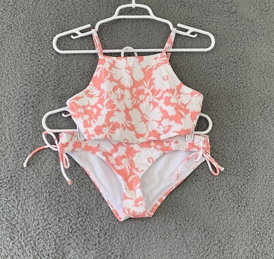 #ad Raisins Women#x27;s Medium Floral Print White amp; Coral Pink Bikini Swimsuit