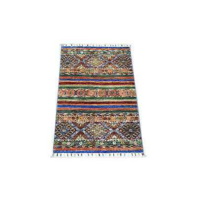 #ad 2#x27;x3#x27;2quot; Colorful Soft Wool Hand Knotted Afghan Super Kazak Mat Rug R71662