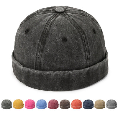 #ad Men Cotton Brimless Cap Vintage Solid Color Portable Multipurpose Hip Hop Cap U☆