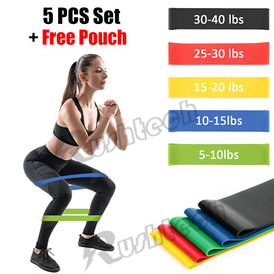 #ad Resistance Bands Loop Set Strength Fitness Leg Exercise Yoga Workout Pull Up US $7.64