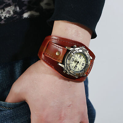 #ad Quartz Wristwatch Punk Faux Leather Strap Business Quartz Wristwatch Accessory