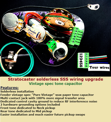 #ad Fender Stratocaster Solderless SSS wiring harness Fender Pure Vintage Tone cap