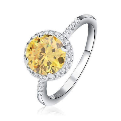 #ad Loxlux Yellow Cubic Zircon Ring 2 ct Round Fashion Ring Yellow 6