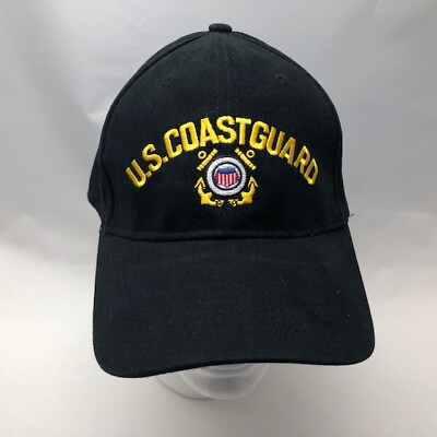 #ad US Coast Guard Hat Cap Adjustable Buckle OSFA Military USCG Black Gold