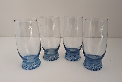 #ad Clear Blue Glasses 4 Juice Drinking Glasses Twisted Foot Flat Bottom 4in
