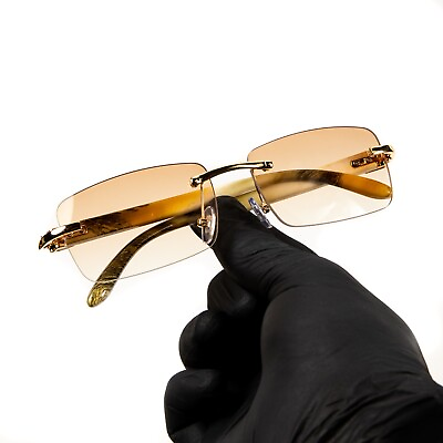 #ad Men#x27;s Gold Frame Orange Peach Gradient Tint Rimless Hip Hop Fashion Sunglasses