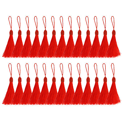 #ad 50pcs 14cm 5.5 Inch Bookmark Tassels Soft Silky Cord Loop Craft Tassels Red